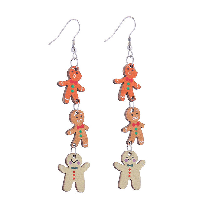 Wholesale Christmas tree hat bell snowman wooden holiday earrings