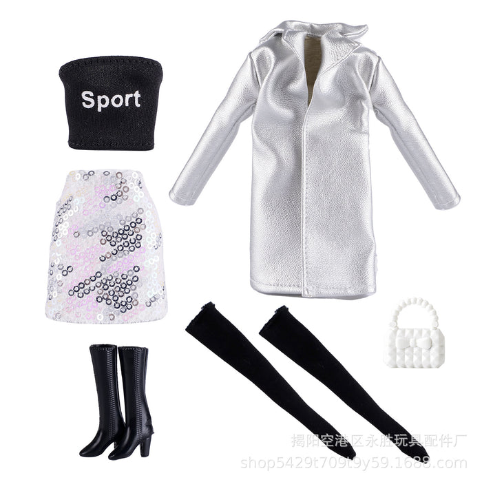 Wholesale Doll  clothes multi-color long leather coat skirt beaded shorts dress
