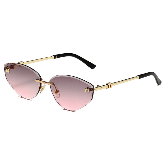 Wholesale Frameless cut edge premium sunglasses letter sunglasses gradient cat glasses