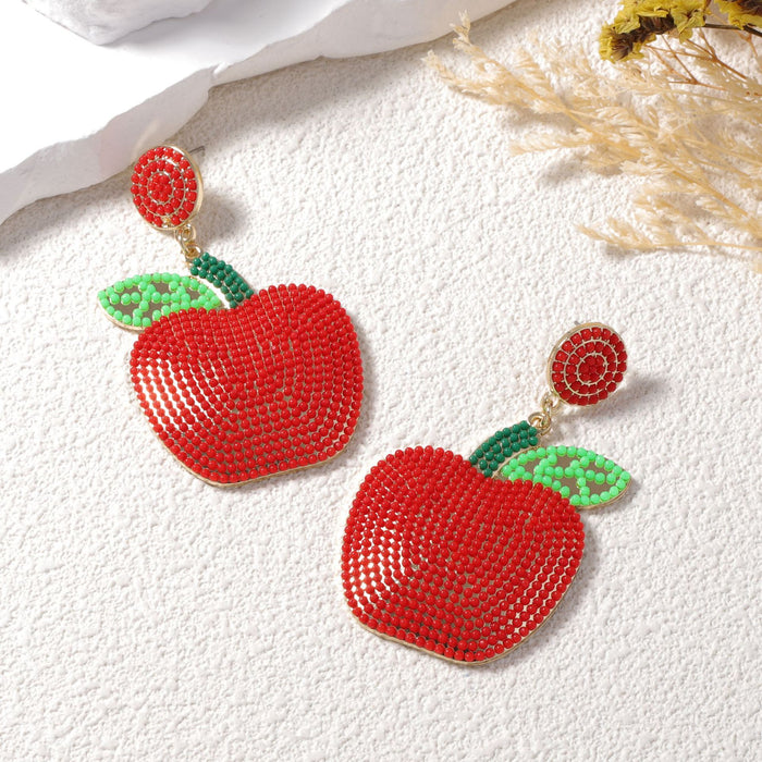 Wholesale Mixed Color Rice Beads Candy Color Apple Pendant Earrings Women's Holiday