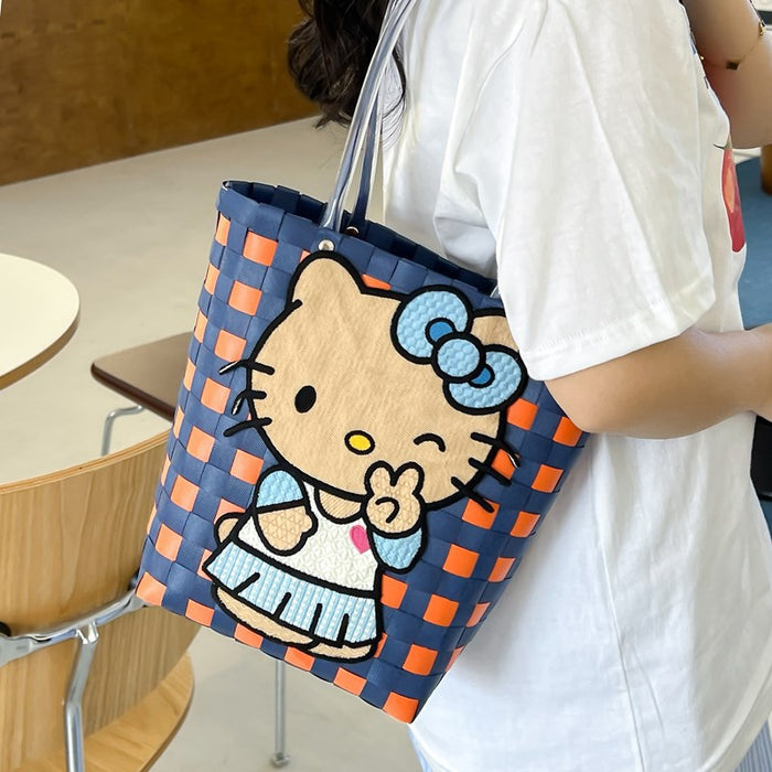 Wholesale Small Fresh Plastic Woven Armpit Bag Kt Cat Plastic Woven Handmade Bag Shopping Versatile Woven Bag DIY Handmade Bag