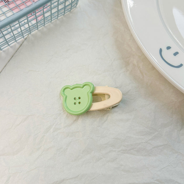 Wholesale Cute teddy bear button hollow oval duckbill clip bangs side hair clip headband