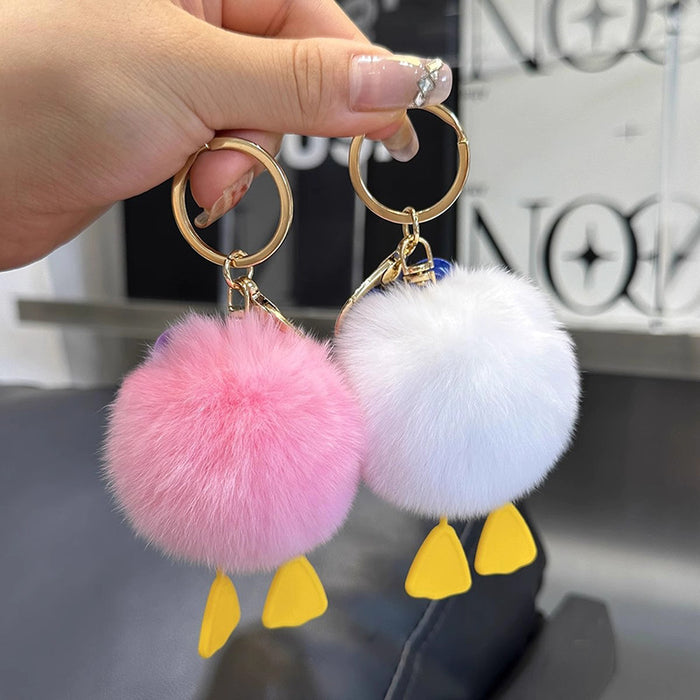 Wholesale imitation rex rabbit fur doll little duck plush ball pendant doll schoolbag pendant keychain mobile phone accessories