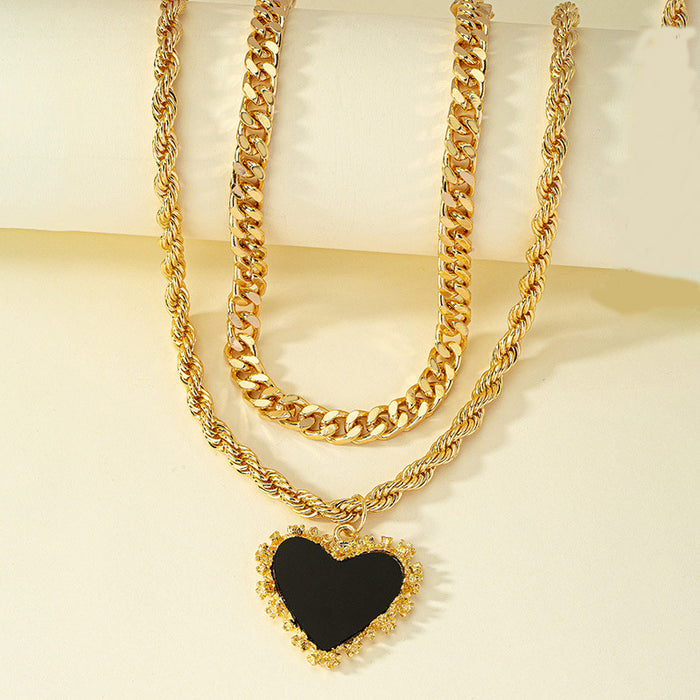 Wholesale Double Layer Heart Shaped Alloy Necklace JDC-NE-WeiY007
