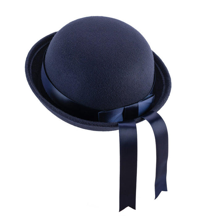 Wholesale Uniform hat, small round hat, versatile round woolen hat, ribbon hat