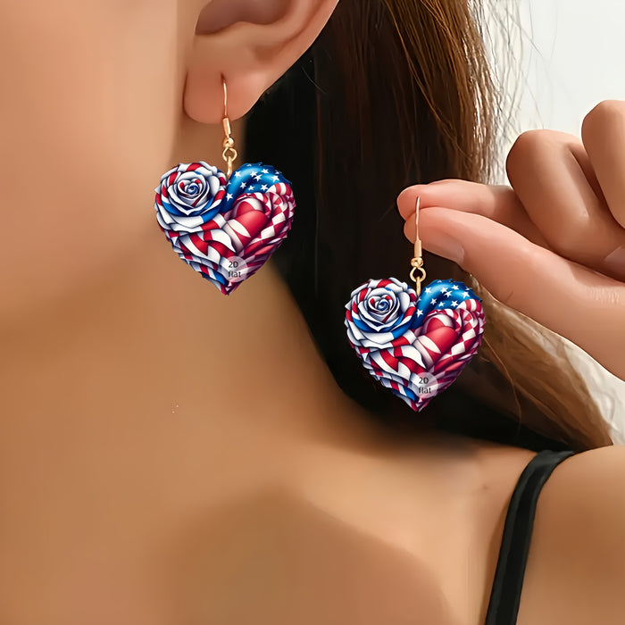 Wholesale Acrylic earrings with red, white, and blue flags, colorful heart-shaped rose earrings, and earrings