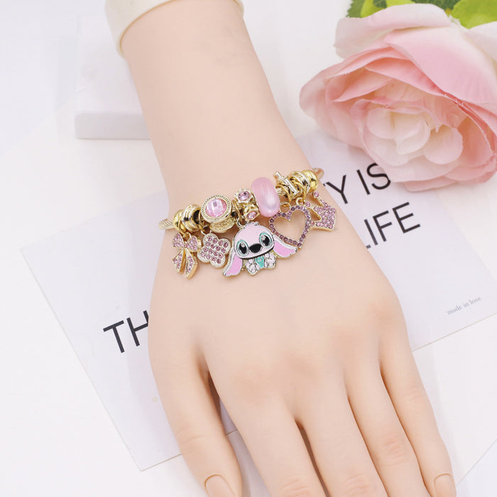Wholesale Women' s Beaded Bracelet with Rhinestone Heart Bow Pendant MOQ≥2