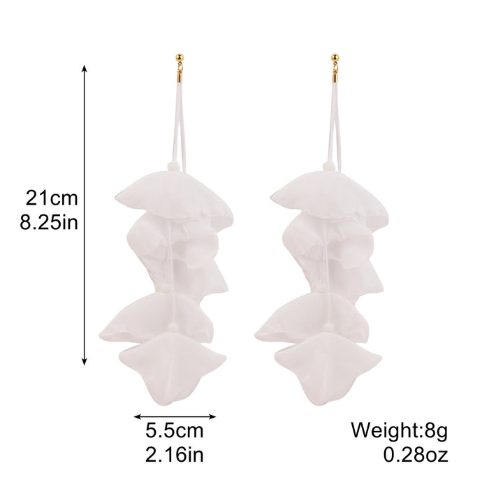 Wholesale Exaggerated flower tassel earrings, personalized earrings, temperament long fabric earrings, red flower earrings