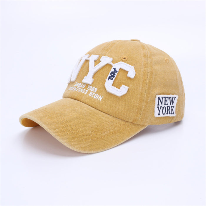 Wholesale Washed embroidered duckbill cap, baseball cap, adhesive fabric, three-dimensional embroidered duckbill cap, curved brim, versatile shade design