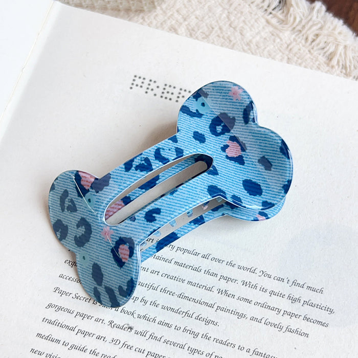 Wholesale PVC Blue Leopard Pattern Large Hair Claw Clip Retro Hair Accessory for Women