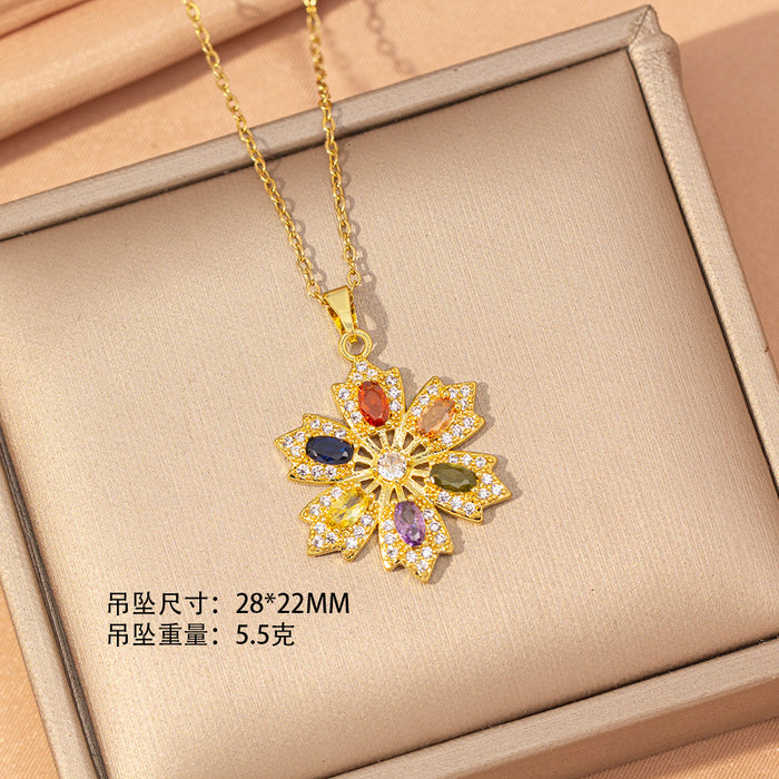 Wholesale Gold Plated Titanium Steel Floral Pendant Necklace Stylish Gift MOQ≥2