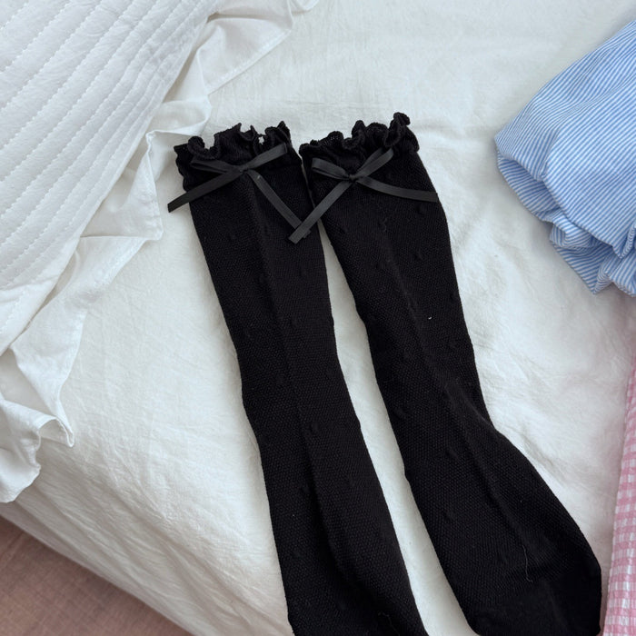 Wholesale Cute mid length socks with butterfly bow and polka dot cotton socks, sweat absorbing and breathable boneless socks