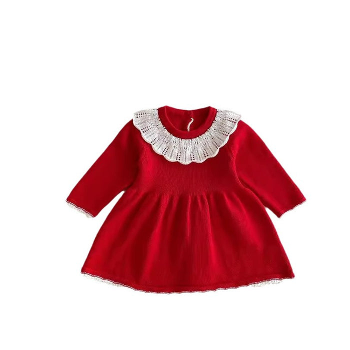 Wholesale Knitted Dress Red Princess Dress Baby Clothes JDC-BC-WeiNiS015