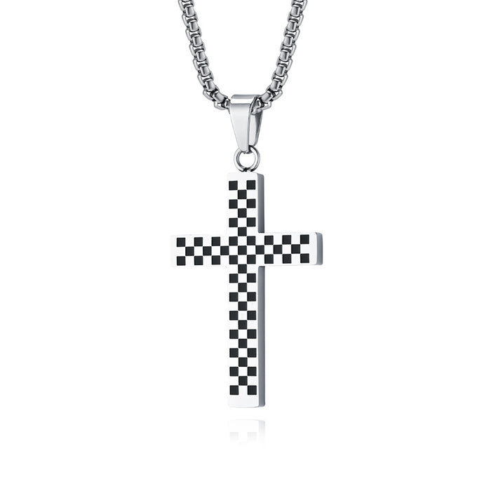 Wholesale Black and White Titanium Steel Cross Necklace JDC-NE-QianF017