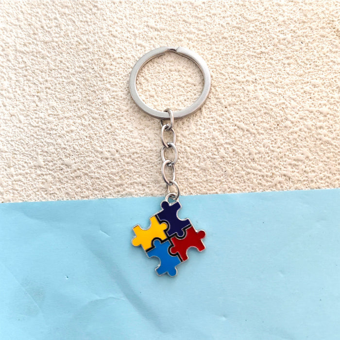 Wholesale Metal Autism Keychain DIY Cute Puzzle Keychain Pendant Jewelry