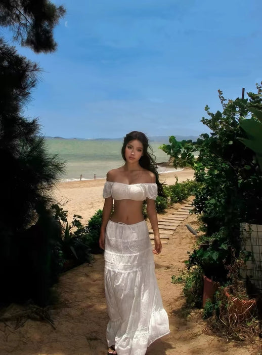 Wholesale Sexy three piece bikini patchwork elastic waist casual long skirt