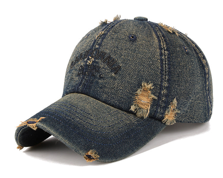Wholesale Men's vintage distressed embroidered simple duckbill hat, women's outdoor casual denim hat