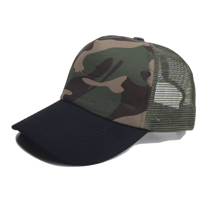 Wholesale Cross-Border Sponge Baseball 5-Piece Soft Top Duckbill Cap Mesh Cap Personalized Embroidered Couple Curved Brim Hat Solid Color Sun Hat