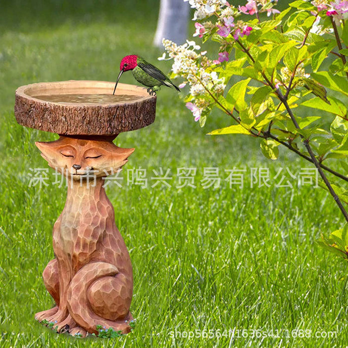 Wholesale Garden Decoration Tree Finger Crafts Fox Hedgehog Rabbit Gardening Hummingbird Drinking Water Bird Feeder Resin Ornaments