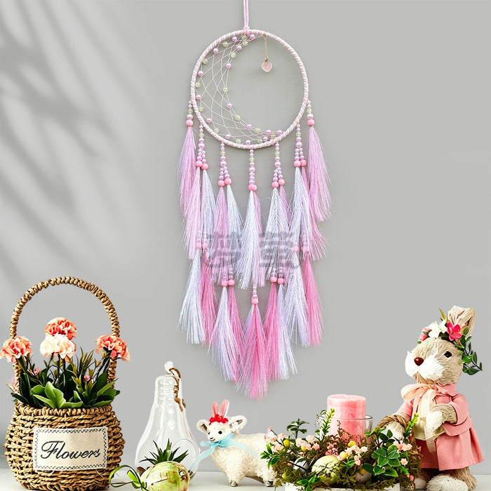 Wholesale Romantic Star Moon Dream Catcher Hand-Knitted Simulated Feather Wall Hanging Home Decor MOQ≥2