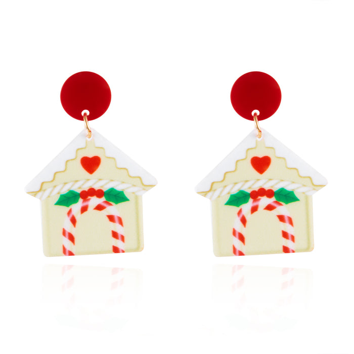 Wholesale Christmas acrylic earrings for women cute cartoon Christmas series elk bell pendant earrings
