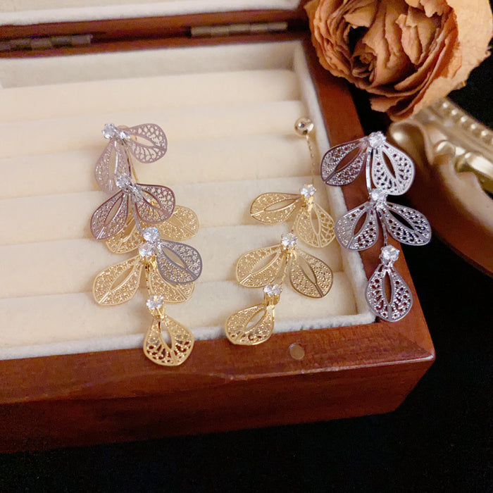Wholesale Gold and Silver Contrasting Leaf Two-Wear Earrings for Women  Earrings