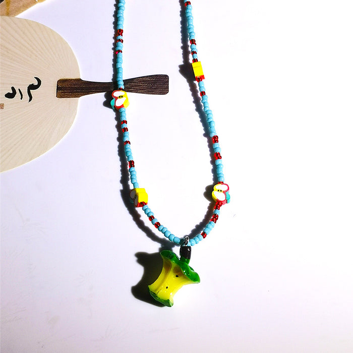 Wholesale Apple Core Beaded Color Necklace Women's New Sweet Cool Spice Girl  Clavicle Chain
