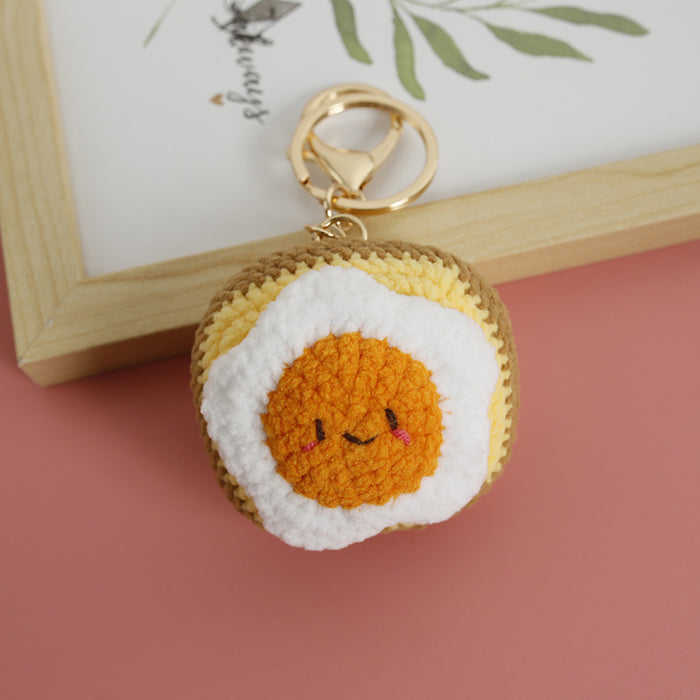 Wholesale Creative hand-woven egg yolk toast pendant wool crocheted cute key chain poached egg shape bag pendant