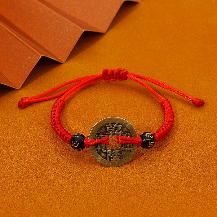Wholesale Hand woven Five Emperors Money Red Rope Bracelet for the Year of Destiny, Attracting Wealth and Praying for Blessings, Copper Money Hand Rope Wholesale