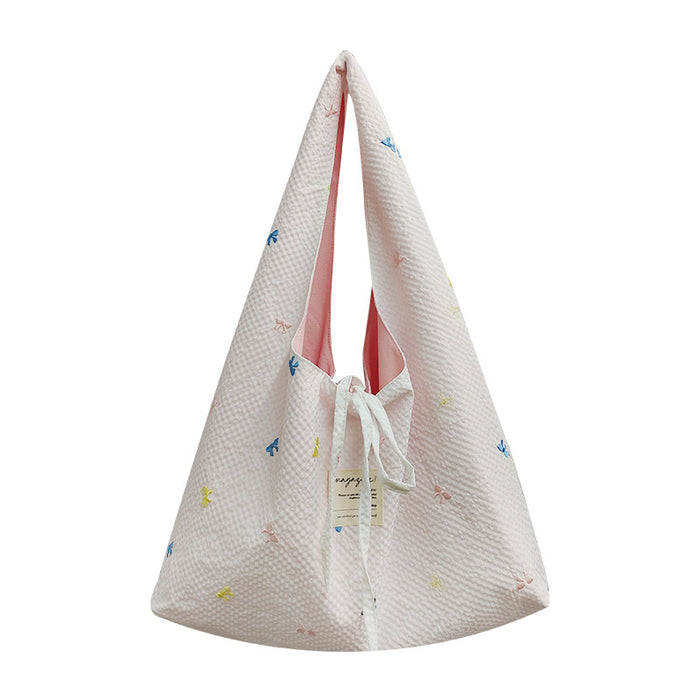 Wholesale Versatile Embroidered Bow Shoulder Bag, Fashionable Artistic Plaid Underarm Bag, Tote Bag