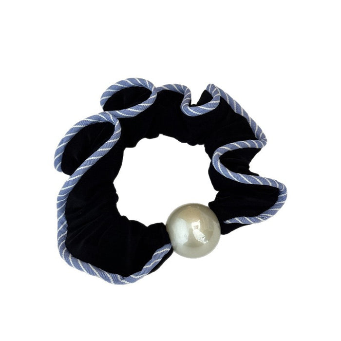 Wholesale Plaid Lace Scrunchie High-End Pearl Bun Hair Tie Ponytail Holder