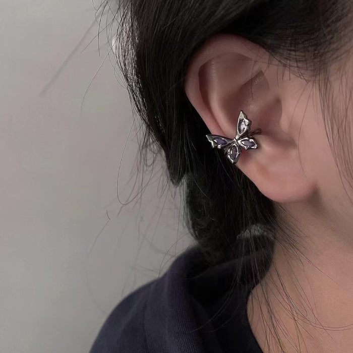 Wholesale High end black butterfly zircon ear hole free ear bone clip trendy personality niche light luxury accessory