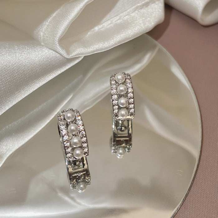 Wholesale High-gloss pearl micro-pave earrings