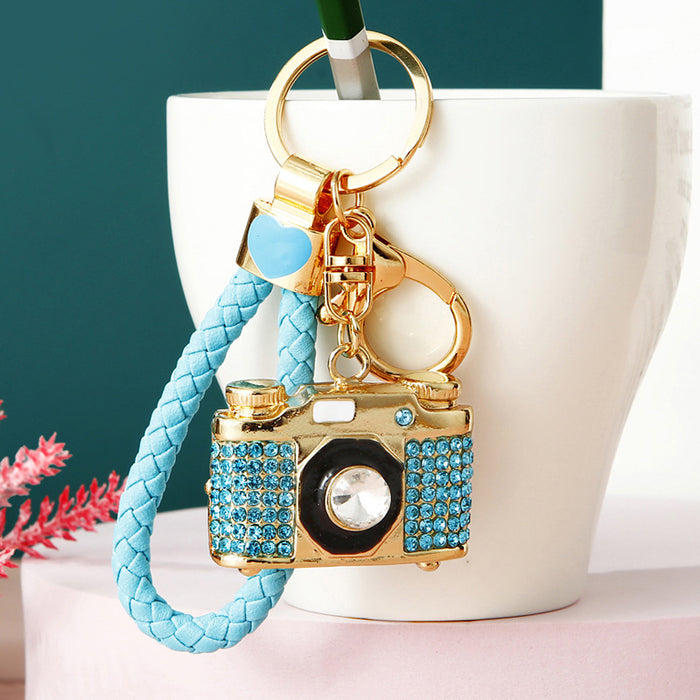 Wholesale Crystal rhinestone camera car keychain cute creative pendant keychain ring