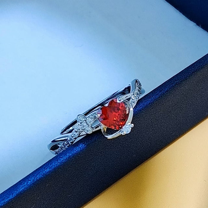 Wholesale Pink heart-shaped zircon open ring, light luxury sweetheart amethyst ring