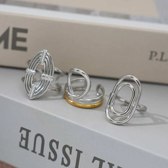Wholesale Stainless Steel Geometric Line Open Ring Simple Fashion Design Hand Jewelry