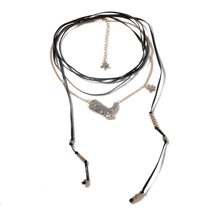 Wholesale Alloy Boots Pendant Multi-layer Stacked Long Necklace All-match Motorcycle Style
