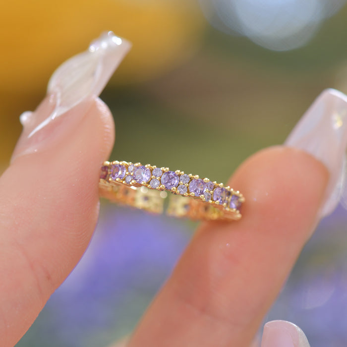 Wholesale Light Luxury Original Design Zircon Purple Zircon Ring Set with Adjustable Opening