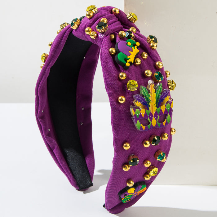 Wholesale Mardi Gras beaded and rhinestone-embellished festival headband