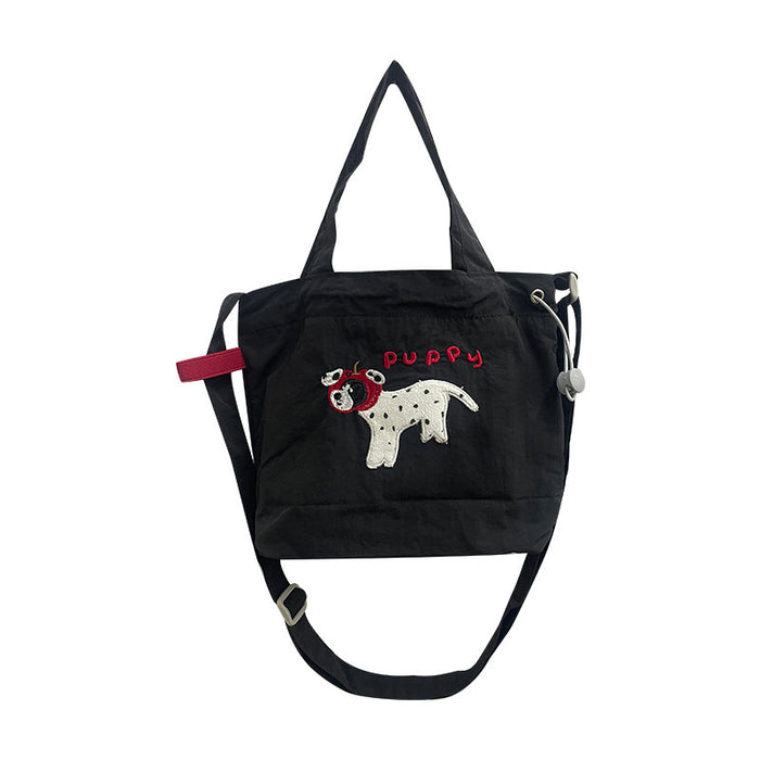 Wholesale New single shoulder canvas bag, cute cartoon embroidered crossbody bag, casual large capacity drawstring tote bag