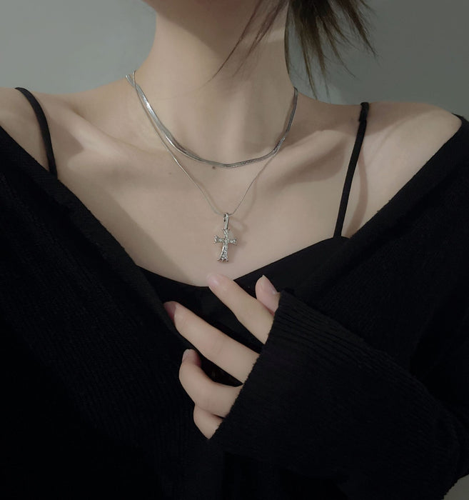 Wholesale Double Layer Stacked Titanium Steel Love Snake Bone Necklace