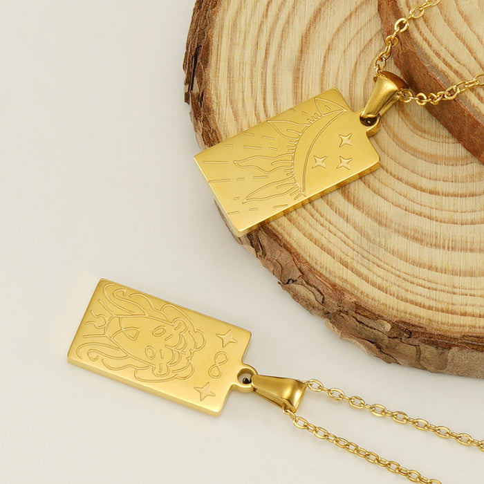 Wholesale Square Pendant 18K Stainless Steel Tarot Signet Necklace JDC-NE-ZhongX003