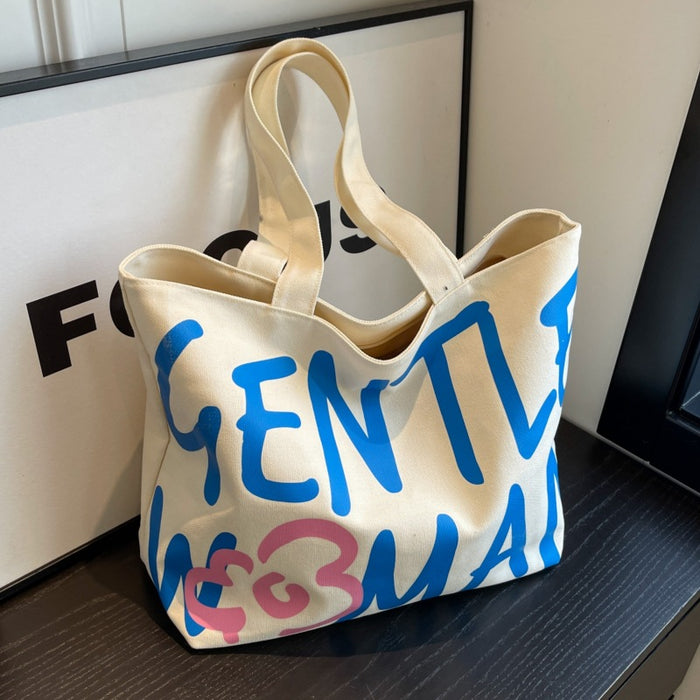 Wholesale Single shoulder commuting tote bag with letter canvas bag