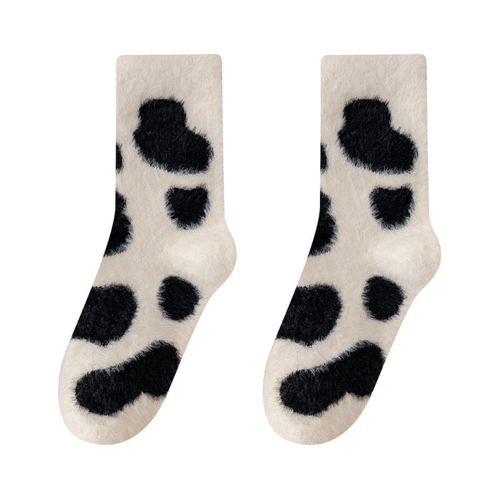 Wholesale Mink Fur Cute Casual Winter Socks for Children Autumn with Thick Fur for Warmth White Furry Embroidery Expression JDC-SK-JiaMu010