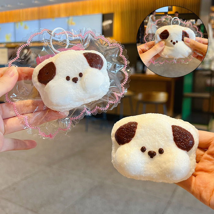 Wholesale Food Grade Silicone Cream Puppy Squishy Keychain Stress Relief Toy Bag Charm Car Key Accessory
