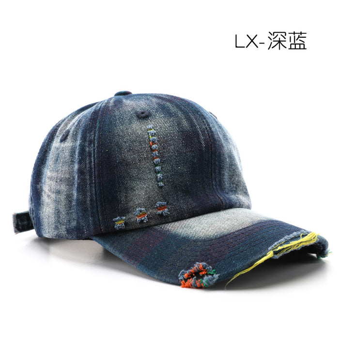 Wholesale Personalized and fashionable washed denim baseball cap with holes, outdoor