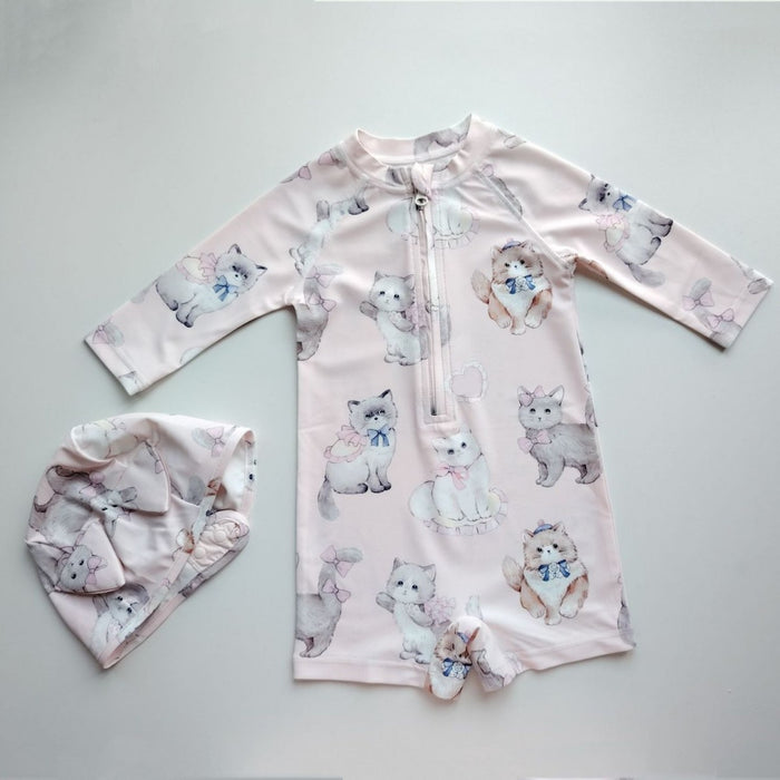 Wholesale Children's long sleeved one-piece swimsuit, sunscreen, antibacterial, chlorine resistant, girls' beach swimsuit, princess swimsuit