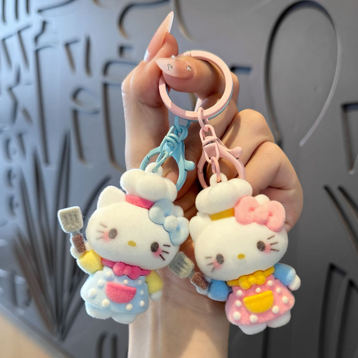 Wholesale Chef Cat Flocked Keychain Bag Charm Car Key Accessory MOQ≥2