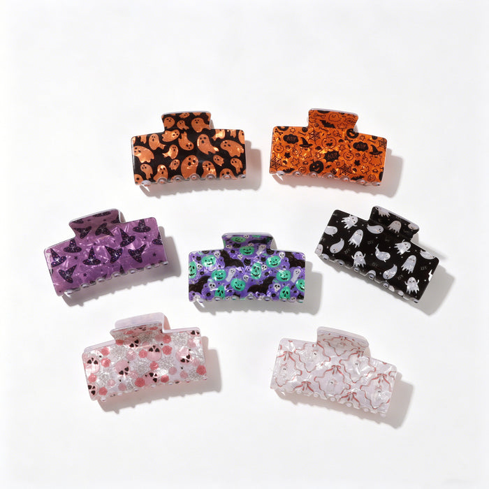 Wholesale Acrylic Hair Claw Clip For Women Ghost Skull Print Orange Black