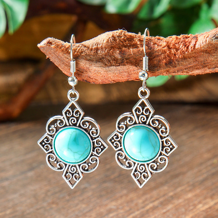 Wholesale Bohemian Turquoise Tassel Earrings Geometric Alloy Vintage Jewelry Accessory MOQ≥2